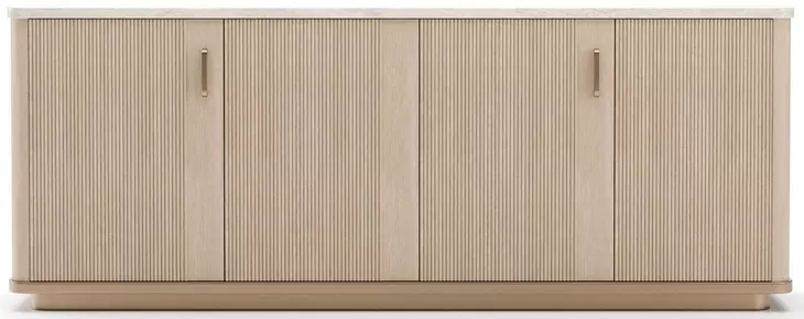 Rhythm Sun Drenched Oak and Neutral Metallic 4 Door Sideboard with Travertine Top