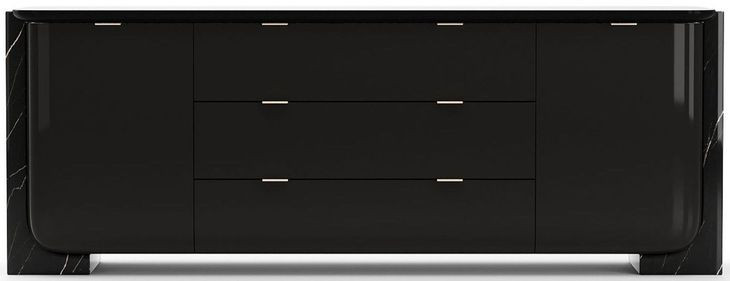 Overlap Piano Black and Nero Marquina 3 Drawer 2 Door Sideboard