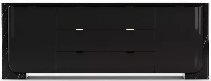 Overlap Piano Black and Nero Marquina 3 Drawer 2 Door Sideboard