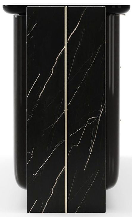 Overlap Piano Black and Nero Marquina Rectangular Dining Room Set