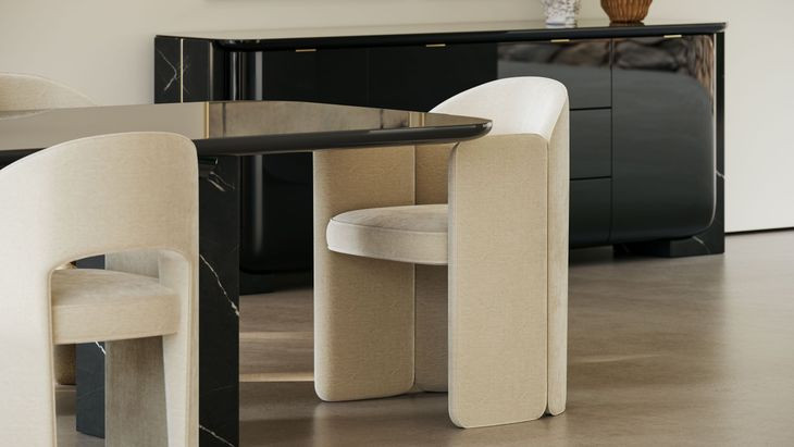 Overlap Piano Black and Nero Marquina 112" Rectangular Dining Table