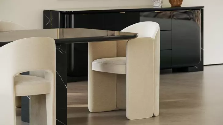Overlap Piano Black and Nero Marquina 112" Rectangular Dining Table