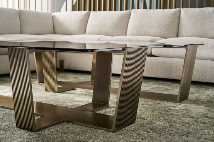 Counter Balance Brushed Gold and Smoked Bronze Glass Top Occasional Table Set