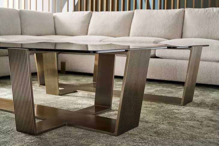 Counter Balance Brushed Gold and Smoked Bronze Glass Top Cocktail Table