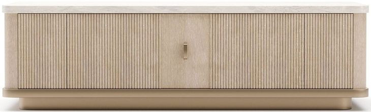 Rhythm Sun Drenched Oak and Neutal Metallic Rectangular Cocktail Table with Travertine Top