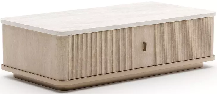 Rhythm Sun Drenched Oak and Neutral Metallic Rectangular Occasional Table Set with Travertine Top