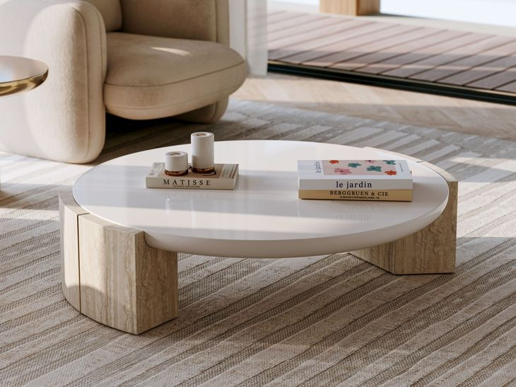 Overlap Latte and Travertine Round Occasional Table Set