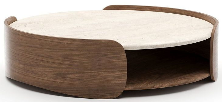 Fleur Porcini and Travertine Round Occasional Table Set