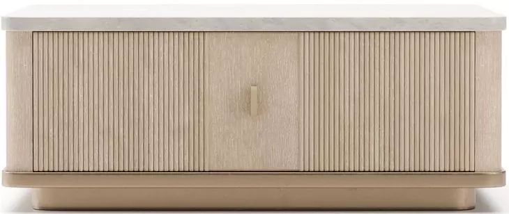 Rhythm Sun Drenched Oak and Neutral Metallic Square Cocktail Table with Travertine Top