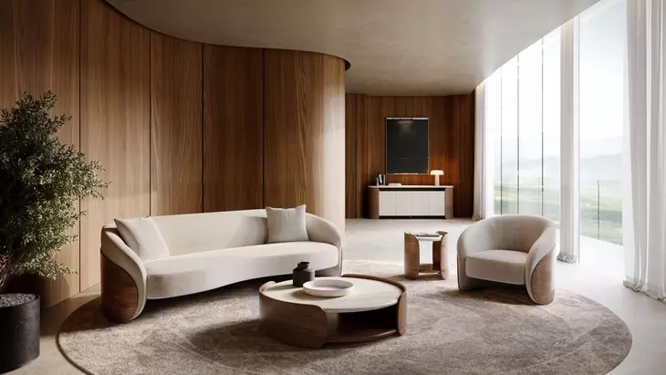 Fleur Porcini and Travertine Round Side Table