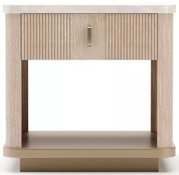 Rhythm Sun Drenched Oak and Neutral Metallic 1 Drawer End Table with Travertine Top