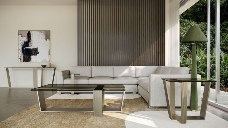 Counter Balance Brushed Gold and Smoked Bronze Glass Top Spot Table