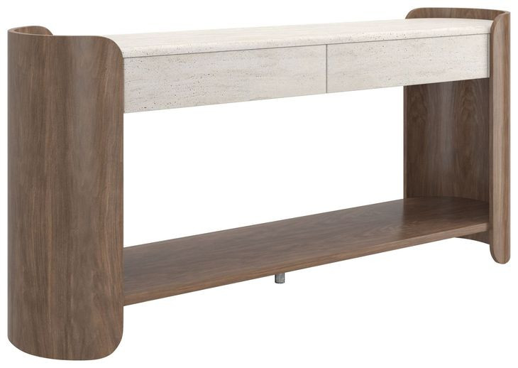 Fleur Porcini and Travertine 2 Drawer Console Table
