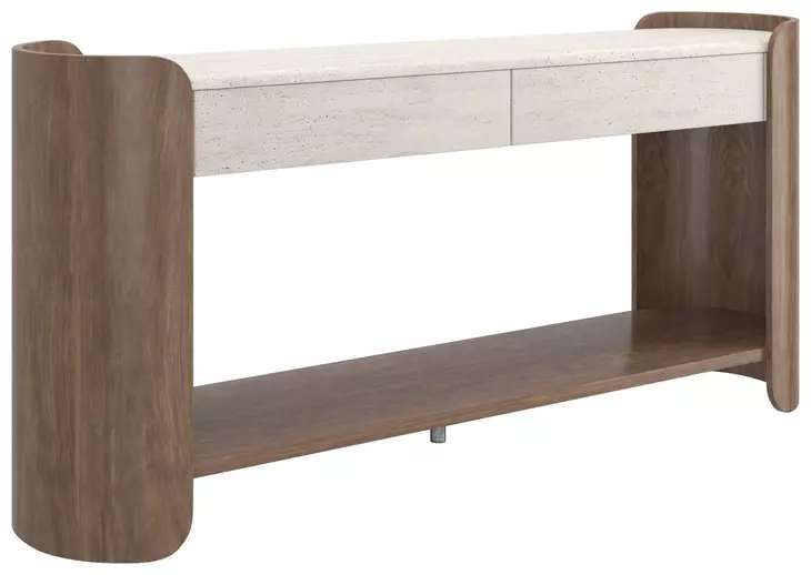 Fleur Porcini and Travertine 2 Drawer Console Table