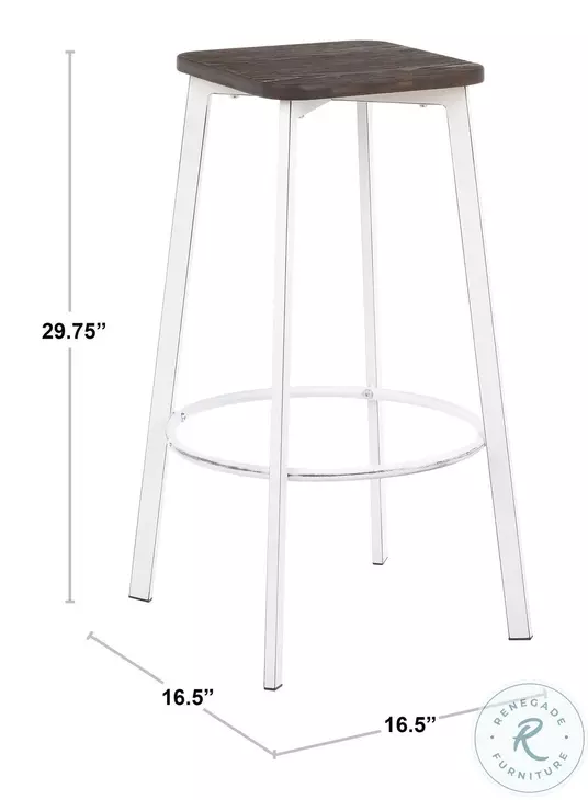 Clara Vintage White Metal And Espresso Bamboo Bar Stool Set Of 2