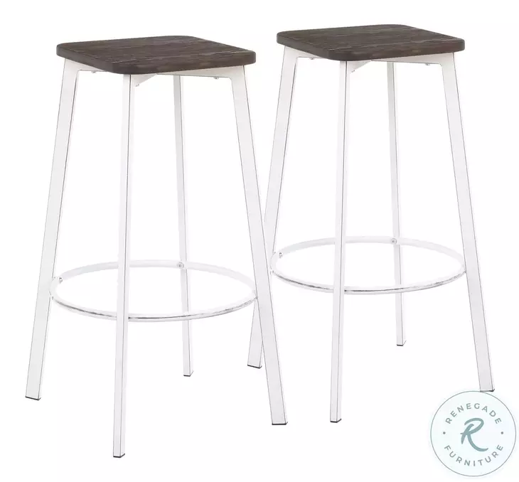 Clara Vintage White Metal And Espresso Bamboo Bar Stool Set Of 2