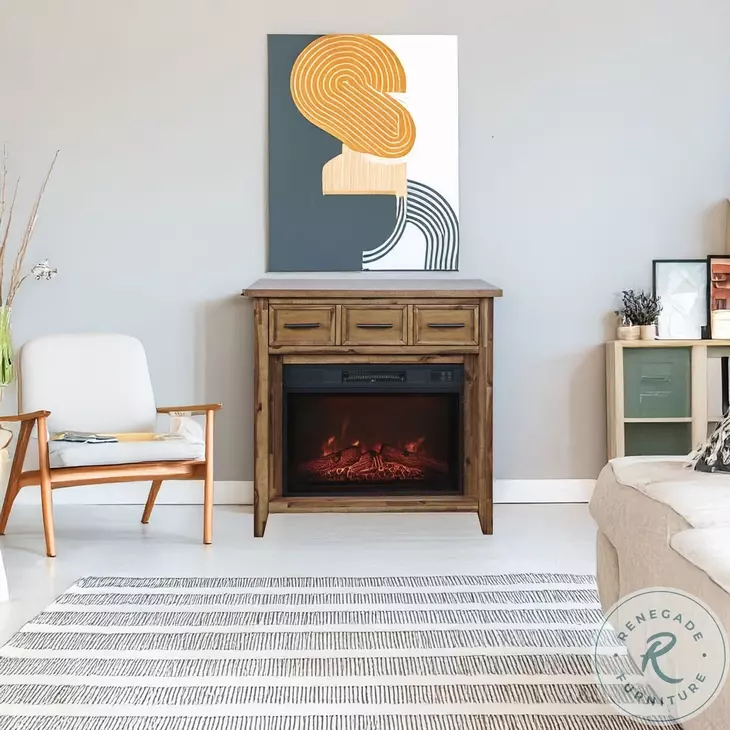 Claremont Wire Brush Brown 32" TV Stand with Electric Fireplace