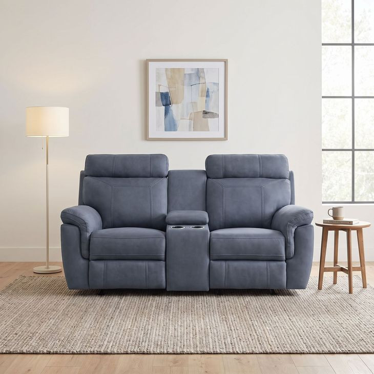 Clifton Blue Double Glider Reclining Loveseat With Center Console