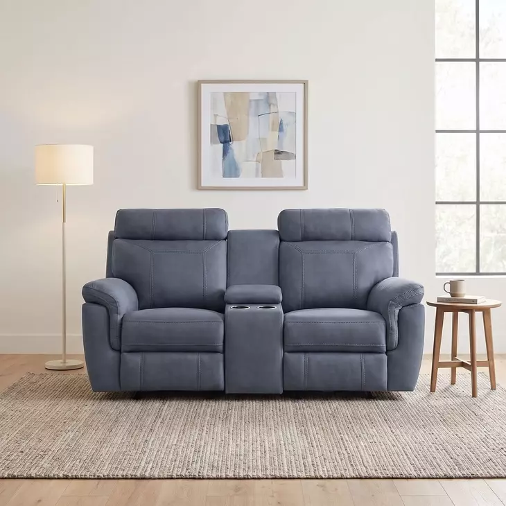 Clifton Blue Double Glider Reclining Loveseat With Center Console