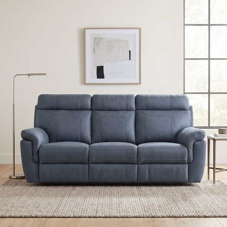 Clifton Blue Double Reclining Sofa With Drop Down Cup Holders
