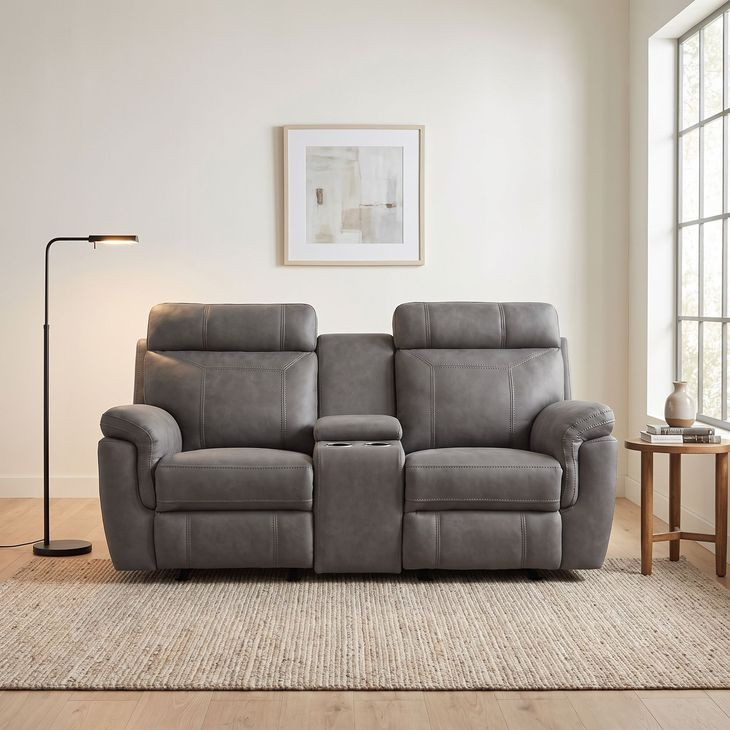 Clifton Gray Double Glider Reclining Loveseat With Center Console