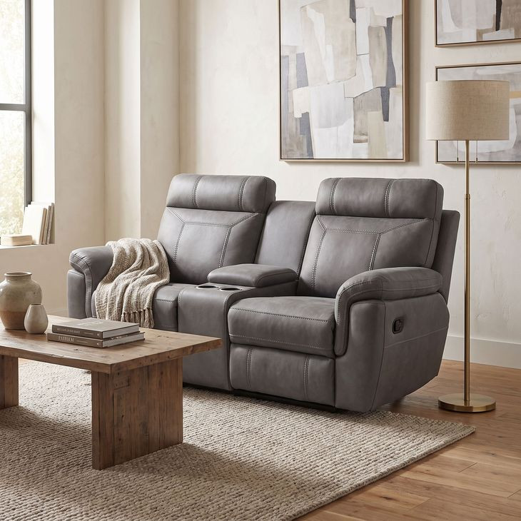 Clifton Gray Double Glider Reclining Loveseat With Center Console