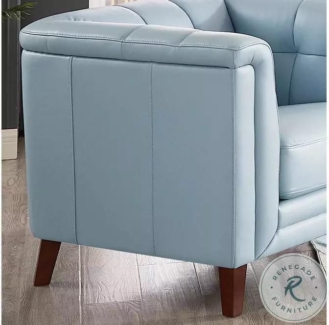 Elric Spa Blue Top Grain Leather Living Room Set