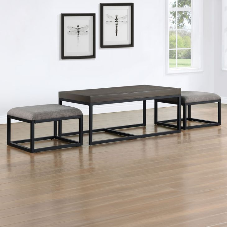 Yukon Brown Rectangular Nesting Coffee Table with 2 Stools