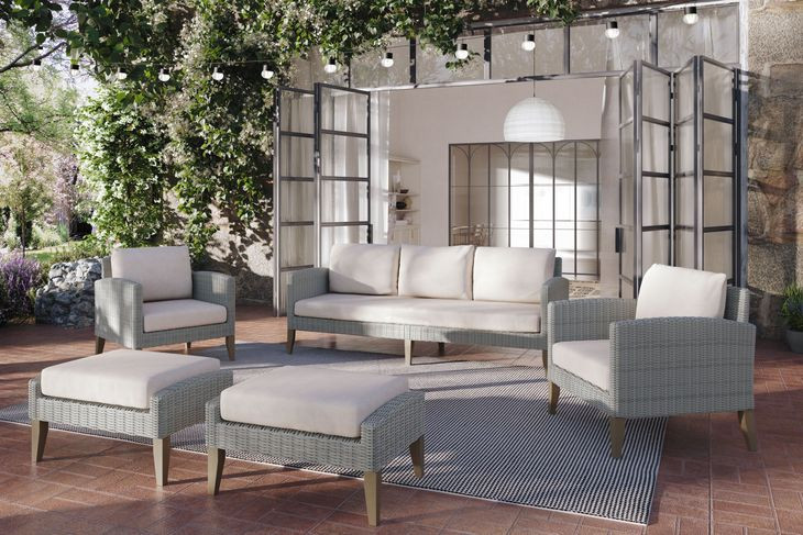 Carezza Taupe and Natural Upholstered 5 Piece Conversation Set