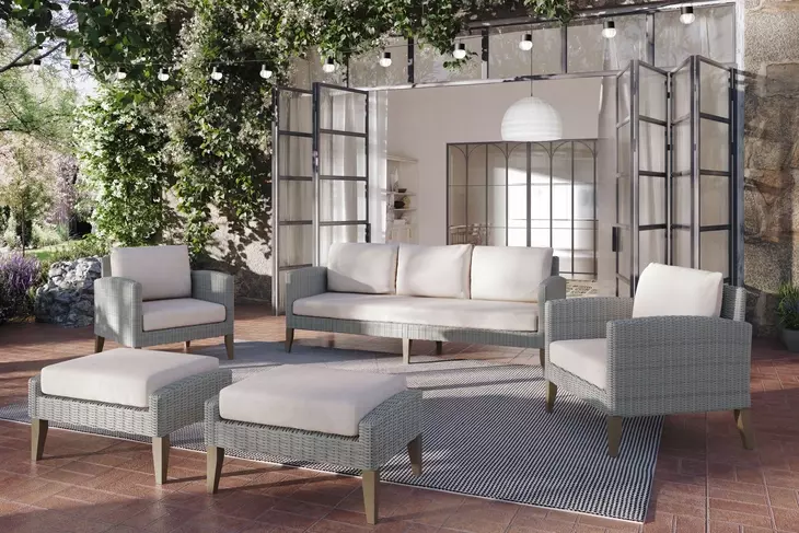 Carezza Taupe and Natural Upholstered 5 Piece Conversation Set