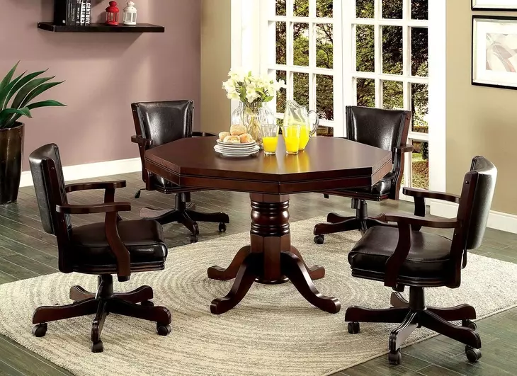 Rowan Cherry Octagonal Dining and Gaming Room Set with Cup Holder