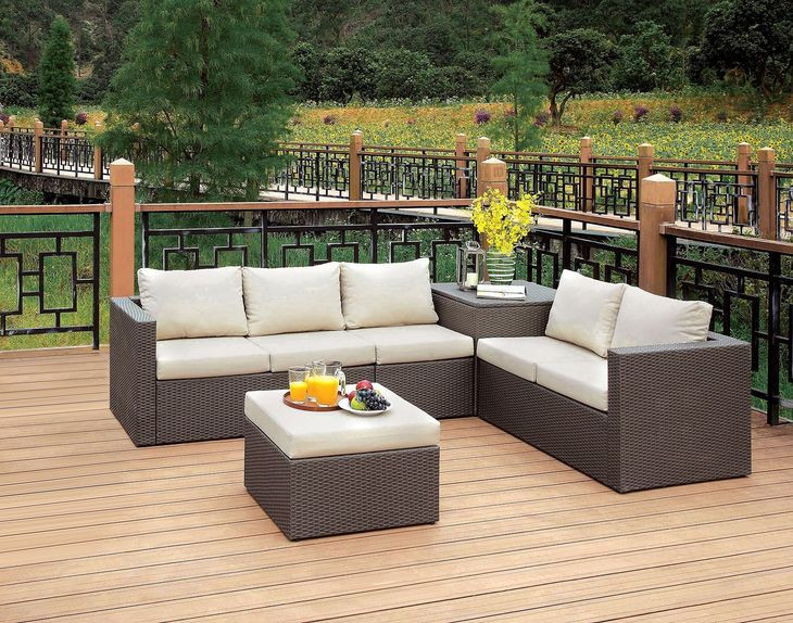 Davina Brown and Beige 3 Piece 104" Outdoor Patio Set with Storage