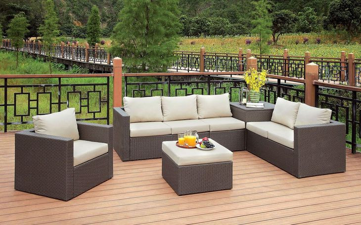 Davina Brown and Beige 3 Piece 104" Outdoor Patio Set with Storage