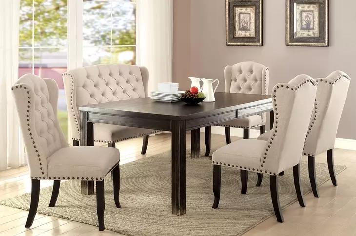Sania Antique Black and Beige Upholstered Wingback Chair Set of 2