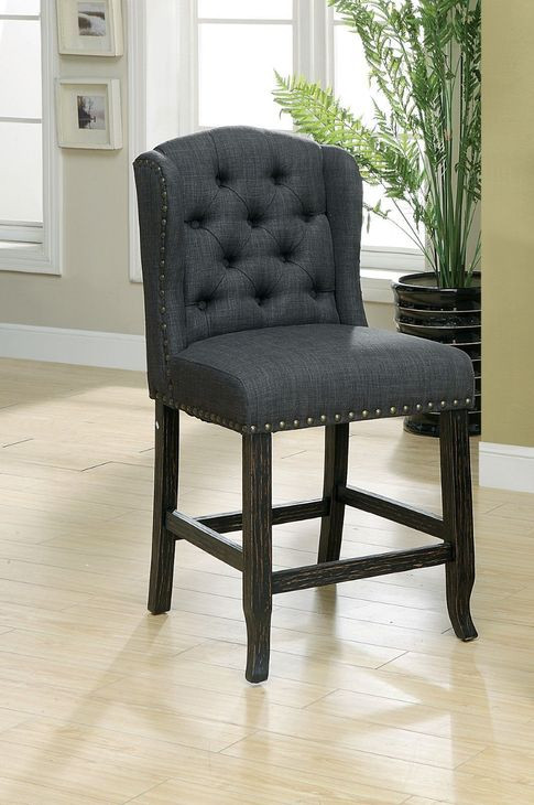 Sania Antique Black and Gray Upholstered Counter Height Chair Set of 2