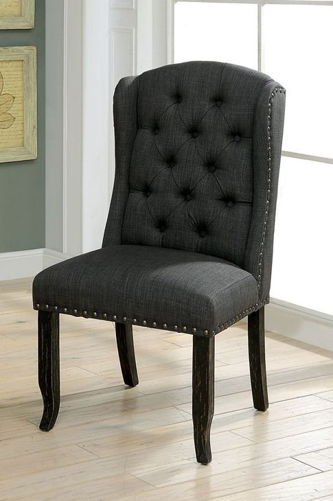Sania Antique Black and Gray Upholstered Wingback Chair Set of 2