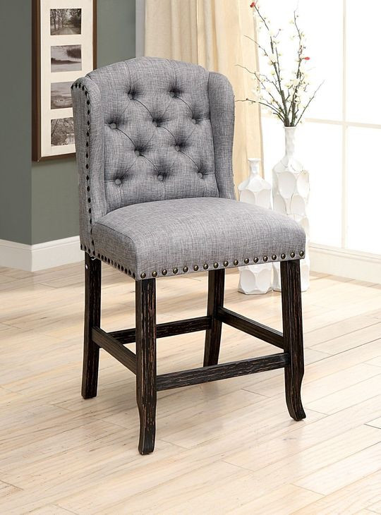 Sania Antique Black and Light Gray Upholstered Counter Height Chair Set of 2
