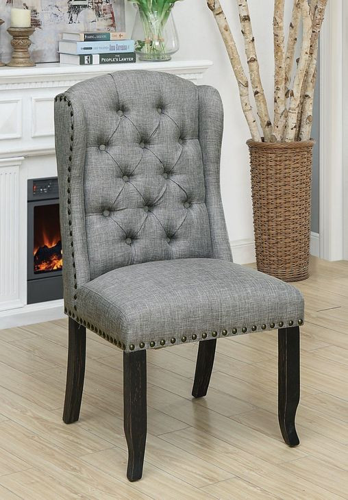 Sania Antique Black and Light Gray Upholstered Wingback Chair Set of 2