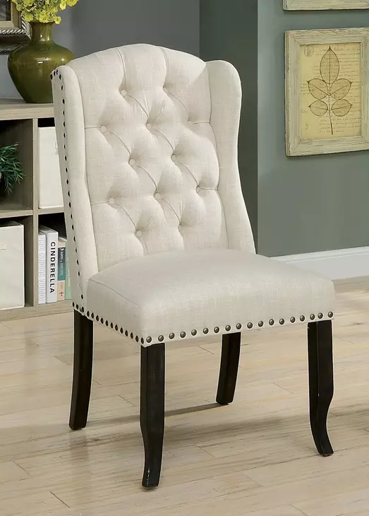 Sania Antique Black and Beige Upholstered Wingback Chair Set of 2
