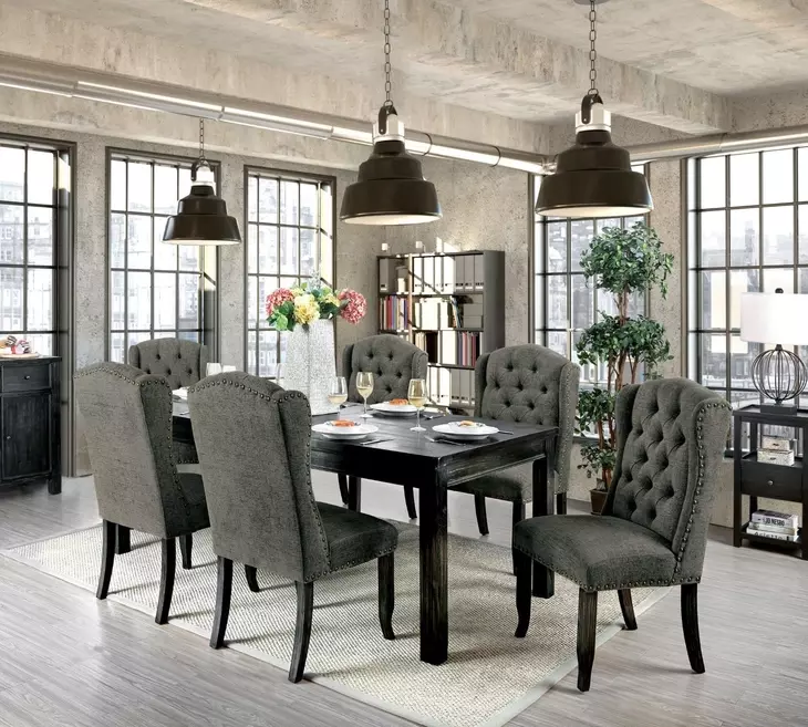 Sania Antique Black and Gray Upholstered Wingback Chair Set of 2