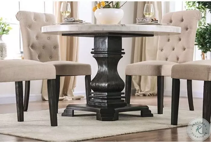 Elfredo White And Antique Black Round Dining Table