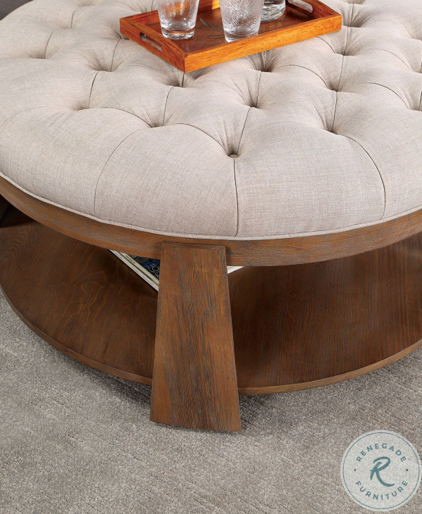 Guis Beige Round Ottoman From Furniture of America | Coleman Furniture