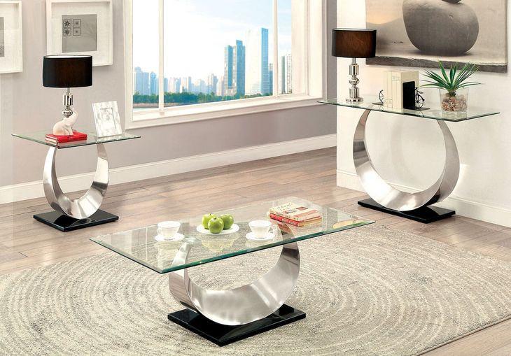 Orla Satin Plated and Black Rectangular Cocktail Table