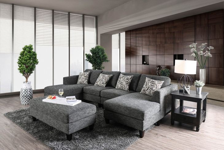 Lowry Gray 122" Sectional with Ottoman