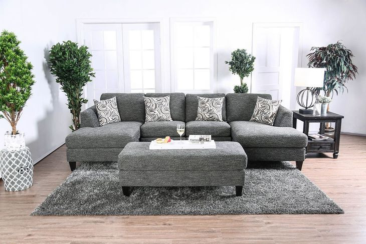 Lowry Gray 122" Sectional with Ottoman