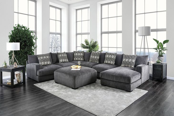 Kaylee Gray 147" Right Chaise Sectional with Ottoman