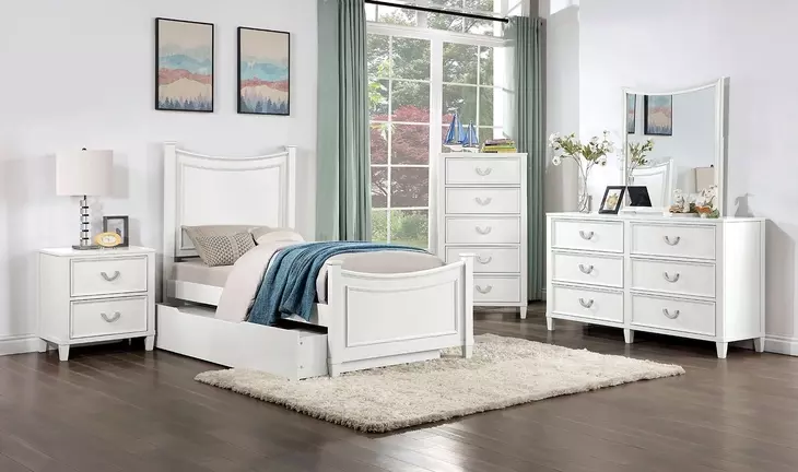 Lycoris White Youth Poster Bedroom Set with Trundle