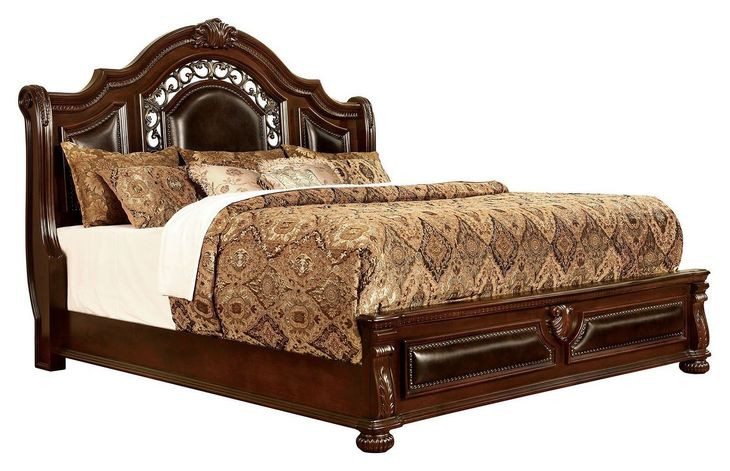 Flandreau Brown Cherry and Espresso King Upholstered Sleigh Bed