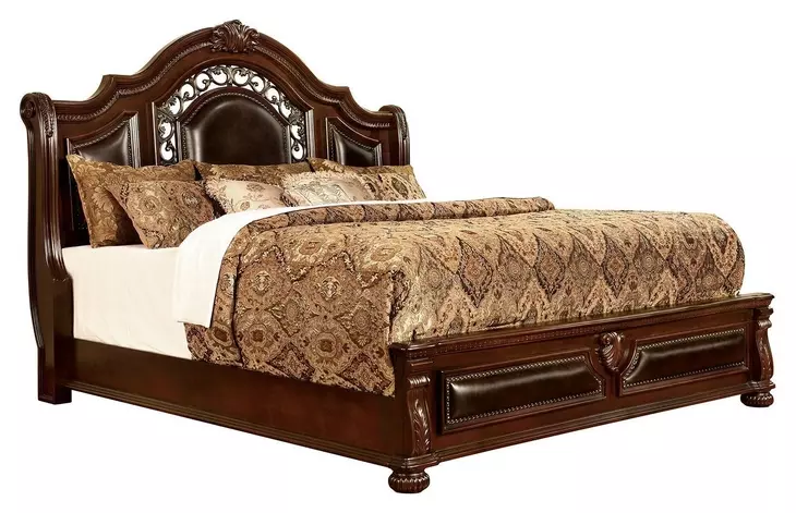 Flandreau Brown Cherry and Espresso King Upholstered Sleigh Bed