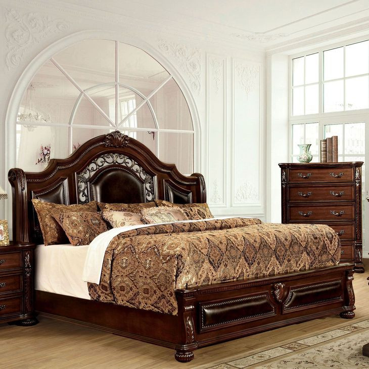 Flandreau Brown Cherry and Espresso King Upholstered Sleigh Bed